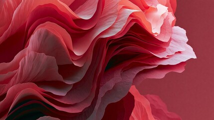 Obraz premium Close-up of a flower with a pink and red color scheme. the petals of the flower are arranged in a spiral pattern, creating a sense of movement and depth.