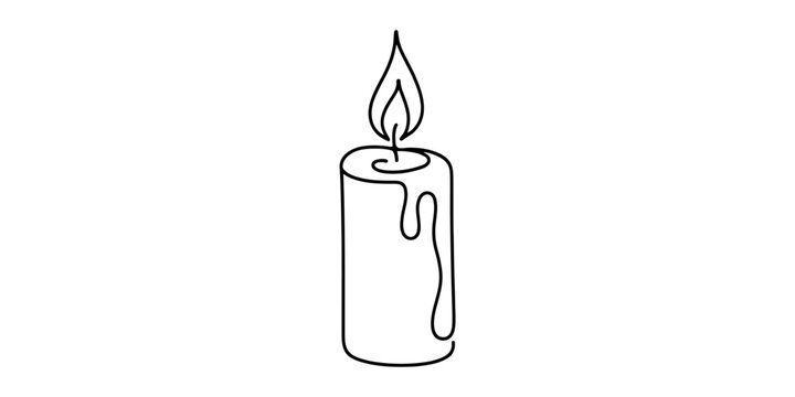 Continuous single line drawing of a burning candle with a melting wax flame