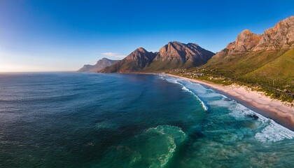 Obraz premium kogelbay beach western cape south africa kogelbay rugged coast line with spectacular mountains garden route drone aerial view
