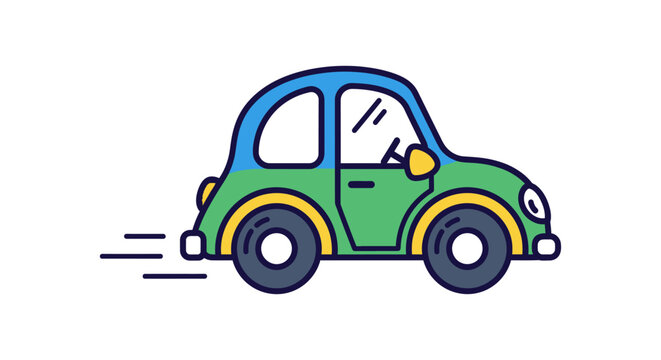 Green cartoon car in motion.
