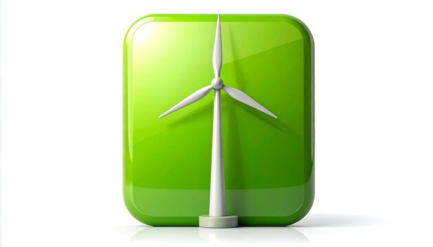 A 3D green icon with rounded corners featuring a white wind turbine