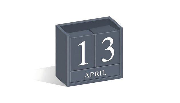 A 3D grey block calendar displaying the date 13 April