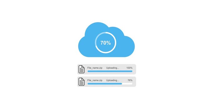 Uploading ZIP files to cloud storage, drug and drop files to server, upload progress bar, loop footage