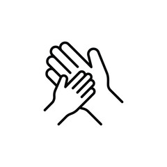 Fototapeta premium Line art icon of a parent hand holding a small child hand for care and support with together