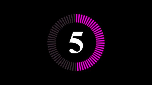 Countdown timer animation from 10 to 0 seconds with stopwatch frame. Round circle 10 seconds countdown on transparent background.