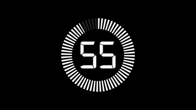 Countdown timer animation from 40 to 0 seconds with stopwatch frame. Round circle 40 seconds countdown on transparent background. 1 minute countdown timer.