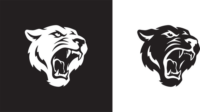 roaring jaguar silhouette vector illustration on black colour and white background. square type Bundle