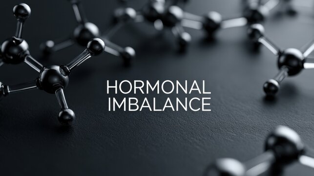 Hormonal imbalance concept with molecular structures on a dark background. Scientific medical illustration for health.