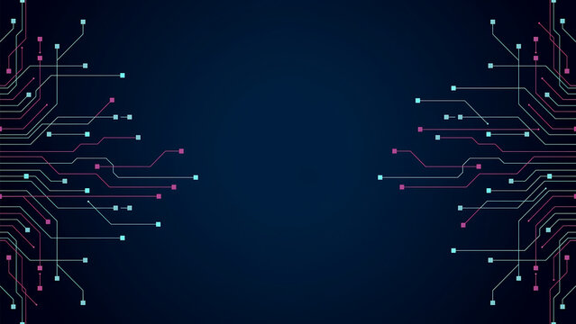 Abstract digital circuit board background with glowing connections and nodes