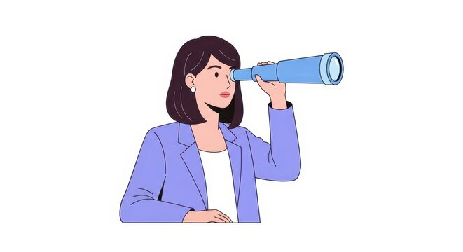 Businesswoman looking through a telescope isolated on white background