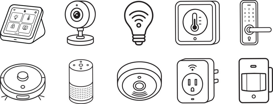 Set of 10 Modern Minimalist Smart Home Automation Icons