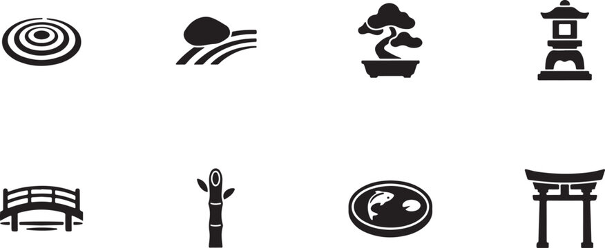 zen garden silhouette icon set. square type Bundle
