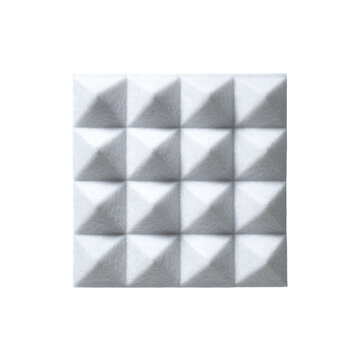 White metallic pyramid textured square wall panel decorative geometric surface pattern with reflective finish isolated on white background