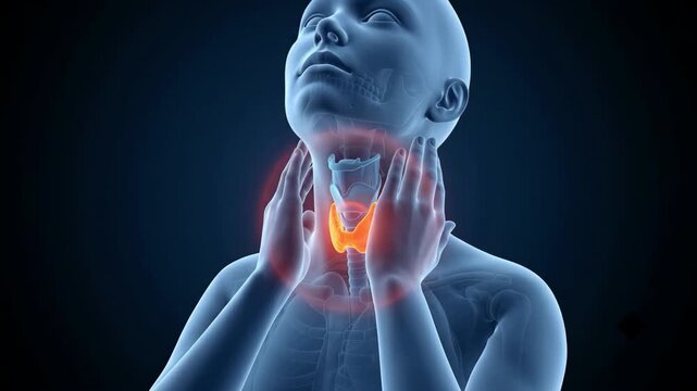 Medical animation of a glowing thyroid gland in a human body