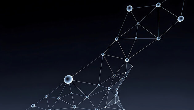 Abstract geometric network of connected nodes and lines on dark background connection