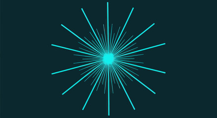 Fototapeta premium A central turquoise burst with radial lines against a dark teal backdrop