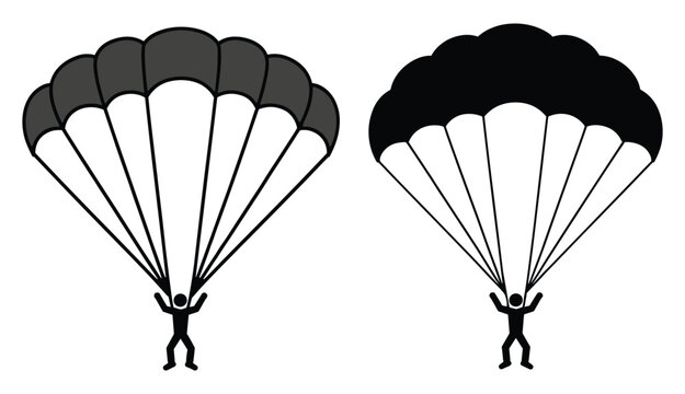 Black and white silhouette icons of skydivers with open parachutes parachute skydiver adventure silhouette skydiving recreation activity
