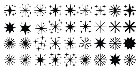 Set of diverse sparkling stars and glitter twinkles for decorative graphic design and magic effects with collection celestial decoration ornament © VectorVibe Studio