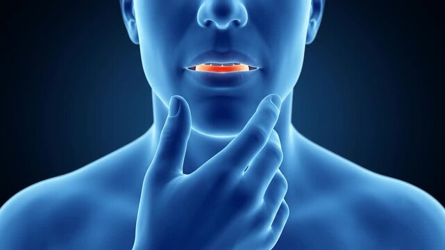 Anatomical 3d rendering of human tongue sticking out of mouth