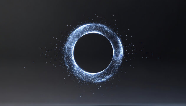 Glowing Blue Particle Ring with Scattered Light Particles on Dark Gradient Background abstract circle