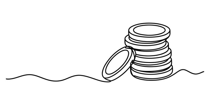 Continuous line drawing of a stack of coins for business finance