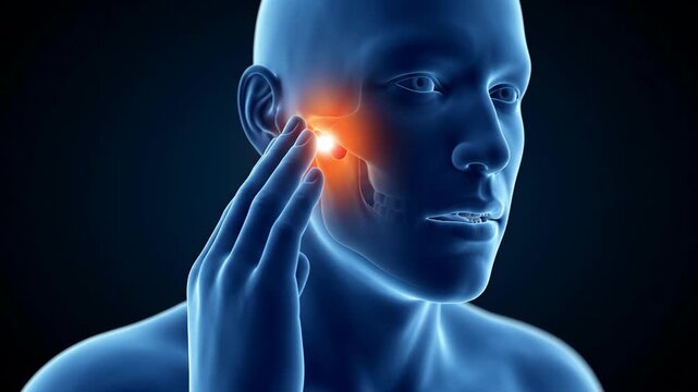 Medical animation showing human jaw pain and joint inflammation