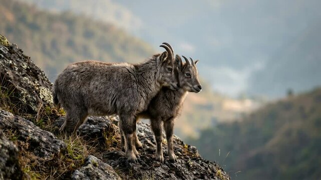 two gorals close up in sagarmatha national park nepal morning light video
