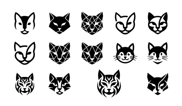 Cat Head Logo Silhouette Vector Collection Isolated on White