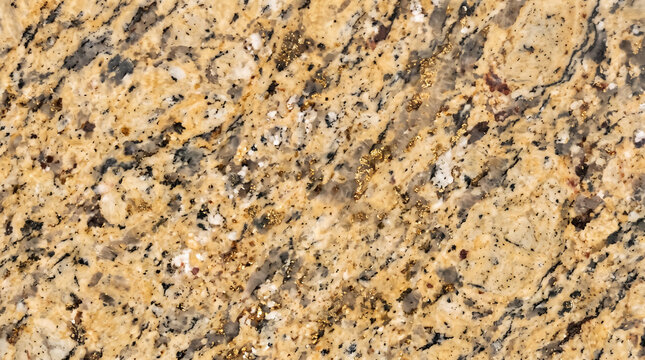 Beige and gold granite stone surface with black and brown mineral speckles seamless background texture
