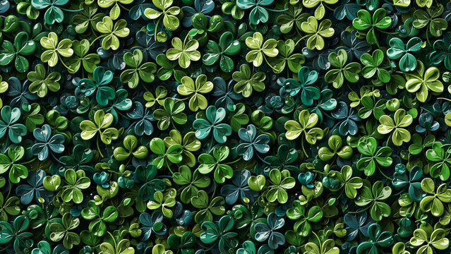 Shiny green clover leaves pattern for saint patricks day holiday celebration background design