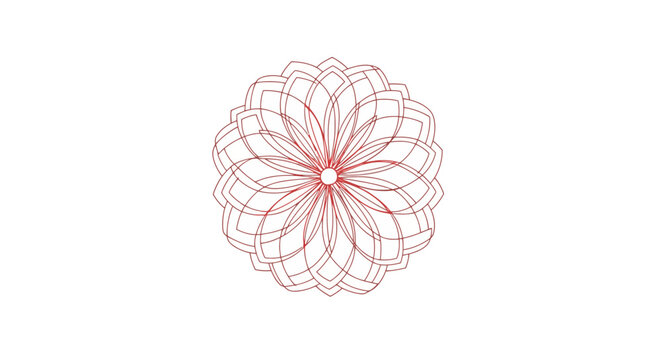 Red mandala pattern with geometric line art on white background