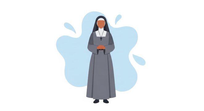 Nun character standing in traditional religious habit