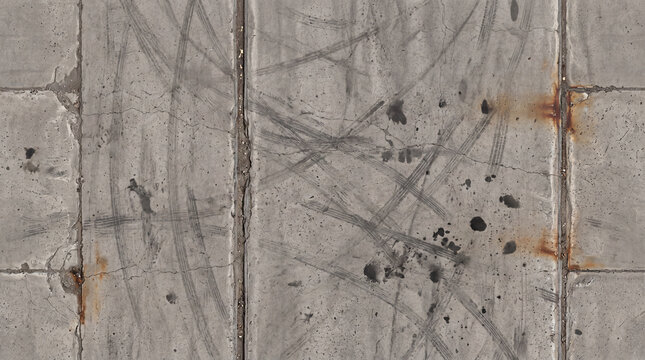Weathered Concrete Wall Panel Texture with Scratches, Rust Stains and Industrial Grunge Background