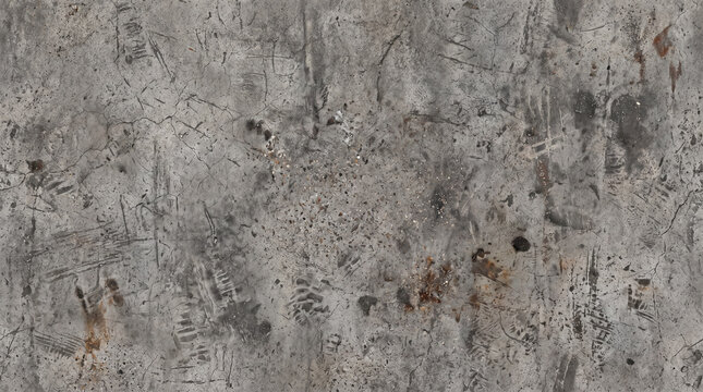 Dirty Grunge Concrete Texture with Footprints, Cracks and Weathered Industrial Surface