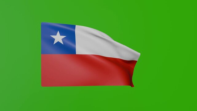 Waving Chilean flag on the green screen. Animated flag of Chile waving in the wind.	