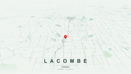 Modern minimalist vector map of Lacombe, Alberta. High-quality scalable illustration of Lacombe geographic boundaries, Lacombe Lake and Elizabeth Lake shoreline networks for posters design. © AliRza