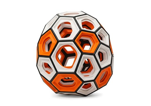Geometric spherical puzzle with orange and white hexagons