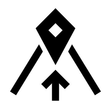 Forward sharp solid style icon featuring a location marker with upward arrow representing forward navigation and movement direction. 