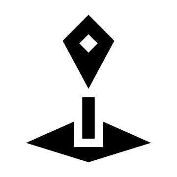 Location Info sharp solid style icon featuring a location marker on map base representing place information and geographic details. 