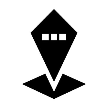 Message sharp solid style icon featuring a location marker with message dots representing communication and shared locations. 