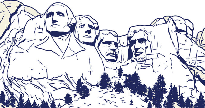 Majestic Mount Rushmore National Memorial showcase carved granite faces of historical American presidents situated within the rugged Black Hills mountain landscape in South Dakota wilderness.