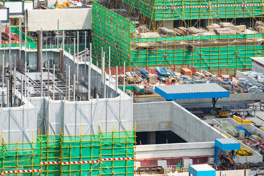 Aerial View of a Construction Site with Workers