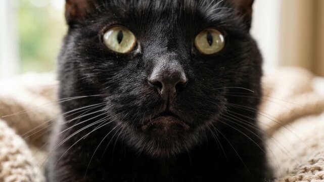 black cat curious close up isolated on gray background 