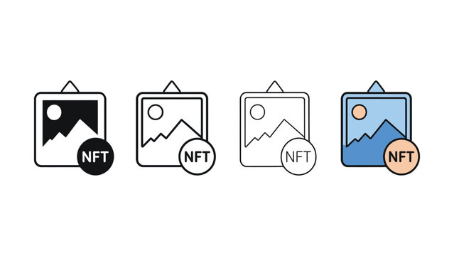 Collection of four vector graphic icons representing nonfungible tokens artwork