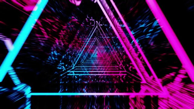 Blue with pink neon triangle gradient tunnel VJ seamless loop background