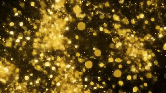 Abstract background with golden particles and bokeh effects.