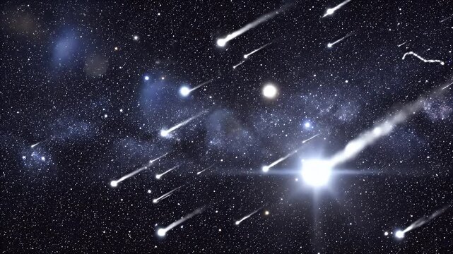 A vibrant comet streaks across a star-filled galaxy with nebulae.