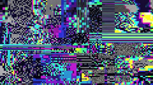 Glitchy video distortion effect with colorful noise