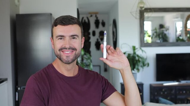 Man using peptide treatment device