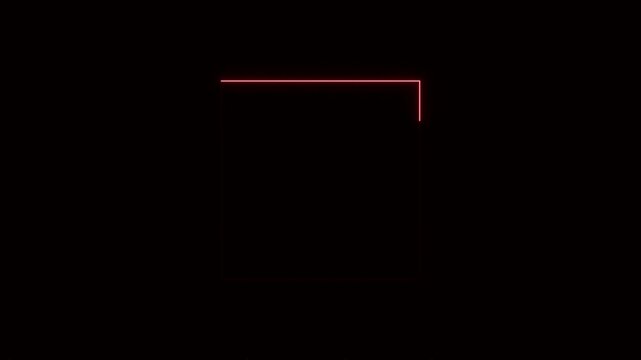 Thin red neon glowing square border element isolated on a dark black background for modern tech design